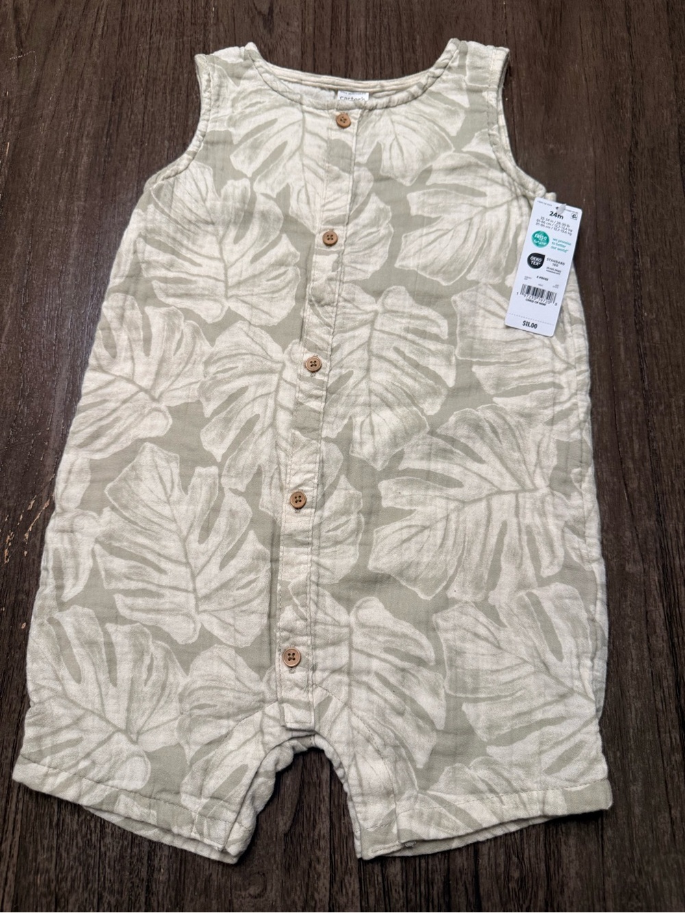 Carter's Beige and White Leaf-Print Sleeveless One-Piece